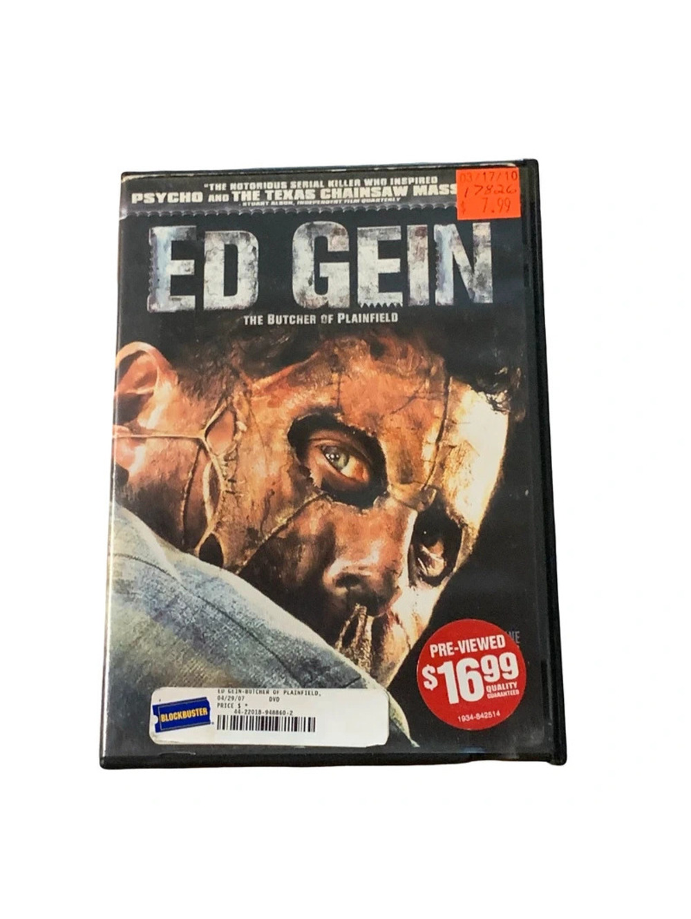 Ed Gein: The Butcher of Plainfield DVD 2007 Widescreen Horror Thriller